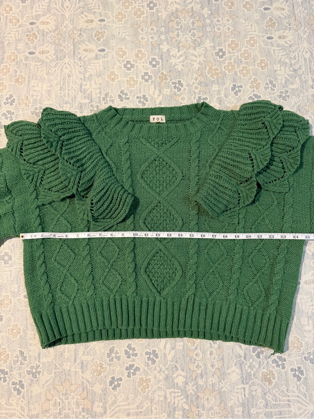 POL Ruffle Cable Knit Sweater - Chartreuse, Flutter, Boho, Whimsigoth, Romantic - Picture 7 of 8